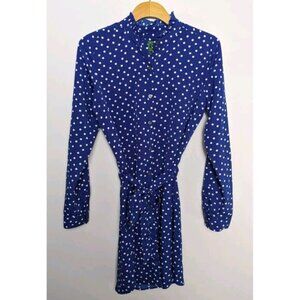 C Wonder Christian Siriano Ruffle Collar Blue White Polka Dot Shirt Dress SZ S